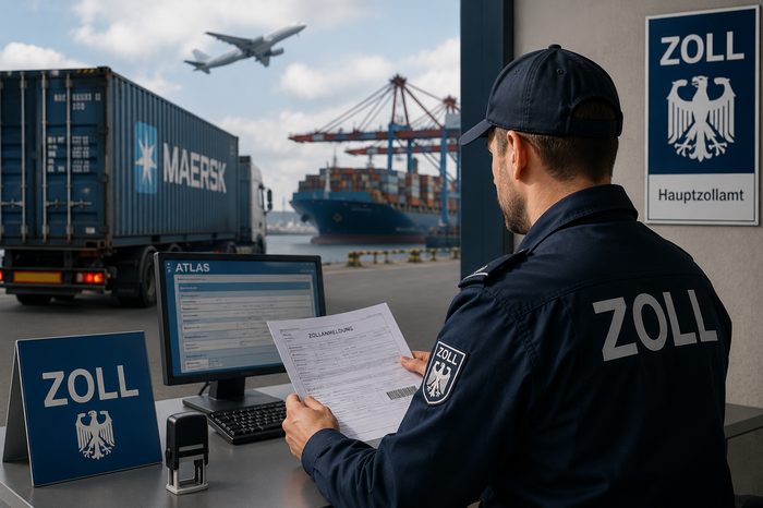 Zollbeamter bei der Warenabfertigung im Hafen